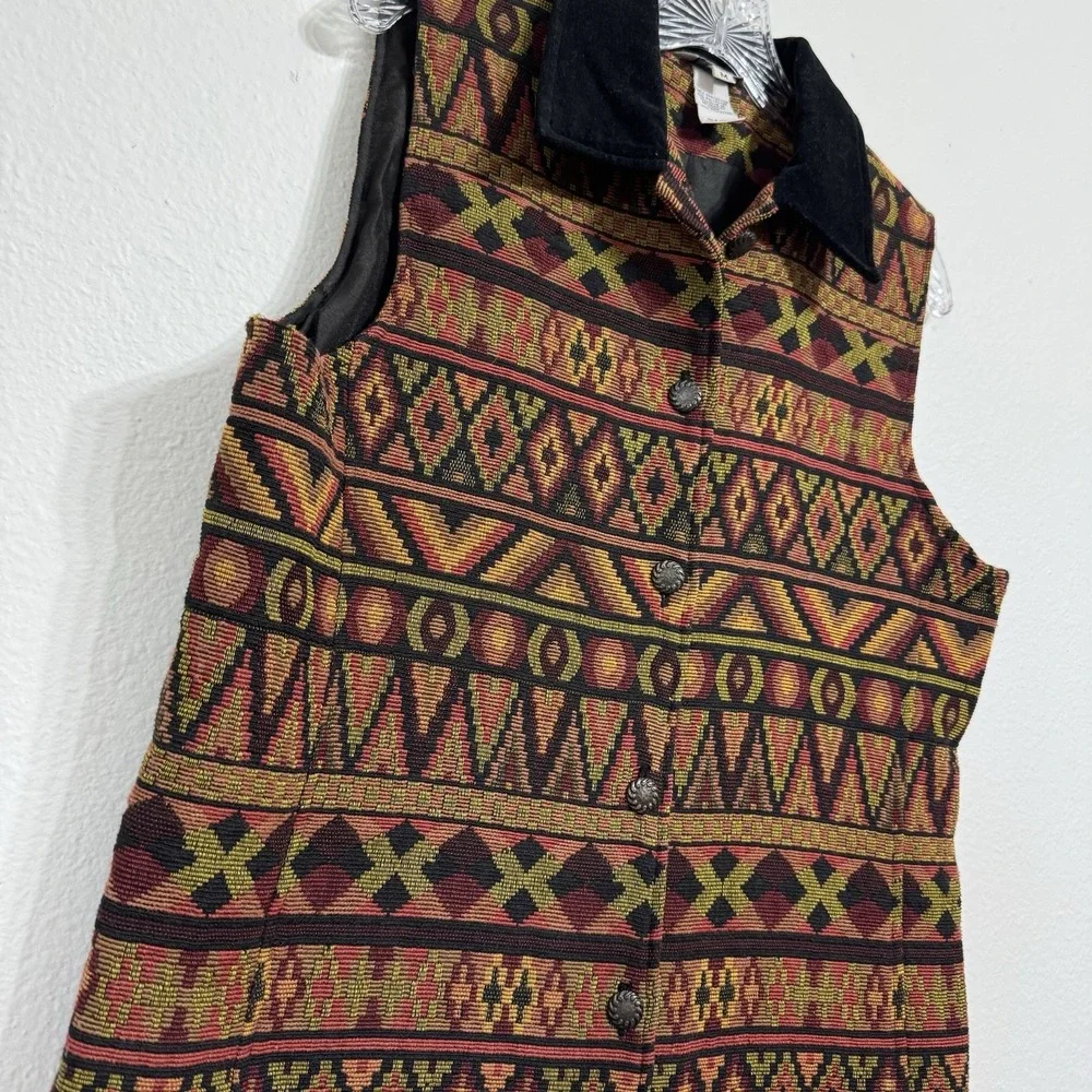 Stonebridge Woven Aztec Southwestern Button Up Vest Waistcoat Womens Size‎ M